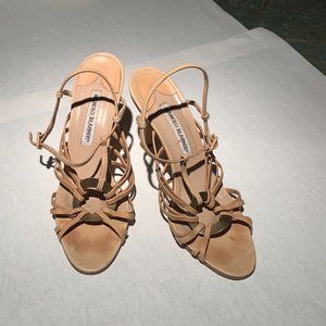 Manolo Blahnik Tan Strappy Sandals  38.5 - Y2K 2000's Paris Hilton